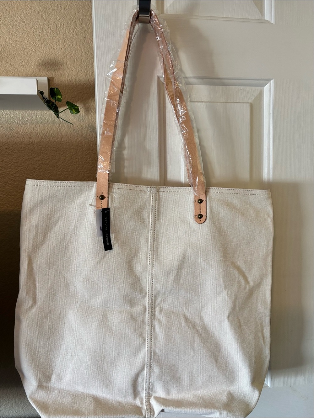 GAP White Canvas Tote with Natural Leather Straps
